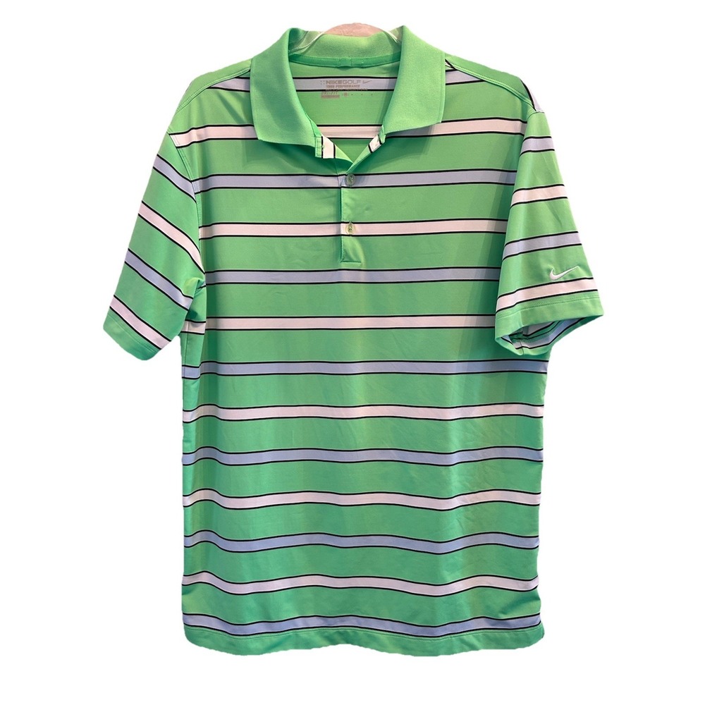 Nike Golf Tour Performance Dri Fit Green Stripe Short Sleeve Polo Shirt Mens M